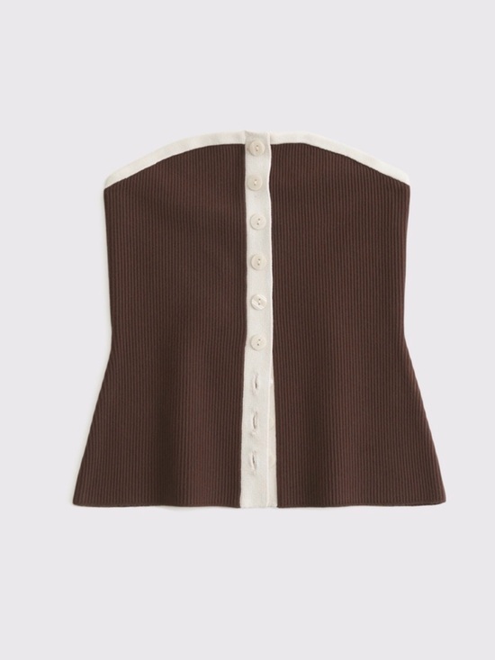 Abercrombie & Fitch Tops - Abercrombie & Fitch Brown Ribbed Strapless Tank with Cream Trim